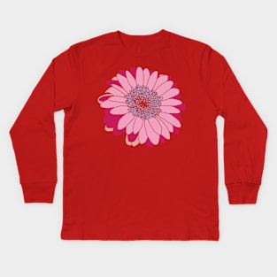 Painted Daisy Flower in Pink and Blue Graphic Kids Long Sleeve T-Shirt